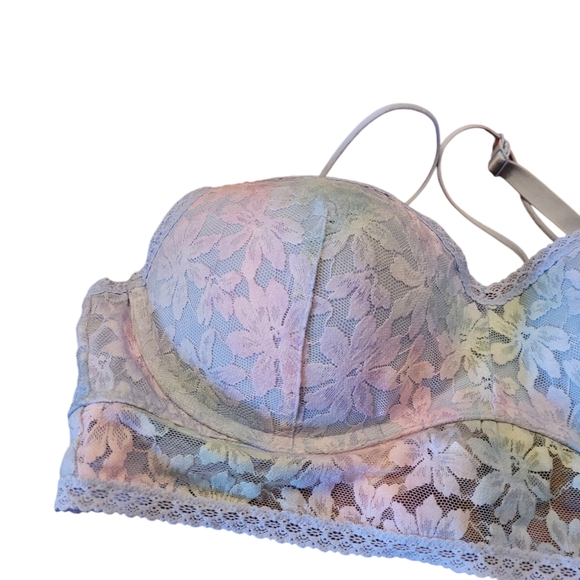 PINK Victoria's Secret Size XL Floral Lace Blue TieDie Push Up Bralette Bra 2022 - Picture 6 of 10